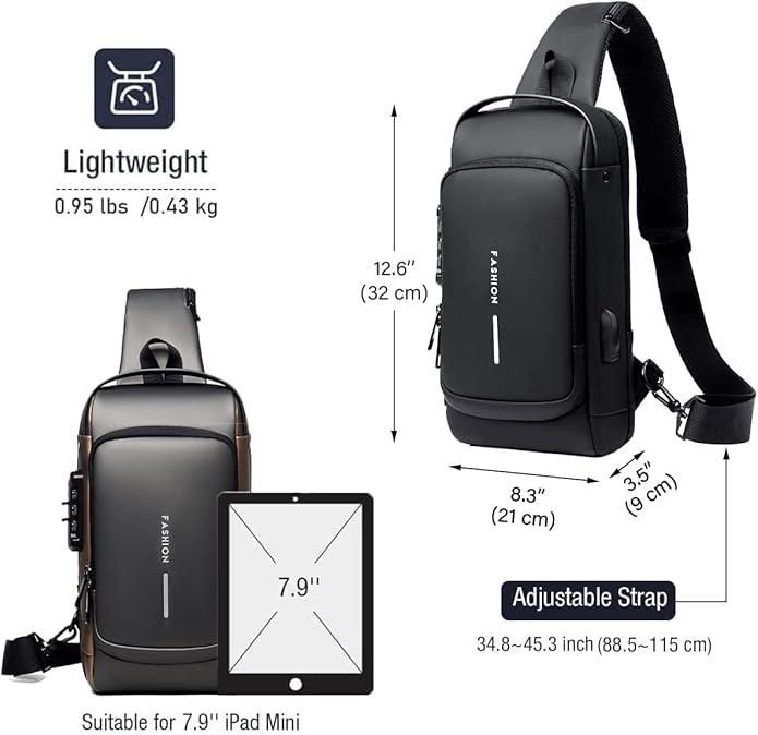 Anti-Theft Crossbody Sling Bag with USB Charging Port – Waterproof, Unisex, and Multifunctional