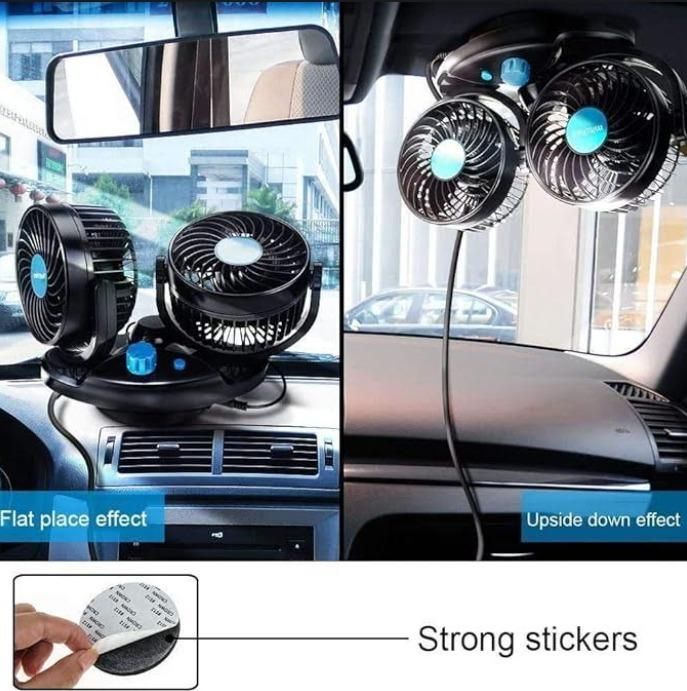 360° Rotatable Car Air Circulation Fan - Dual Head USB Silent Fan