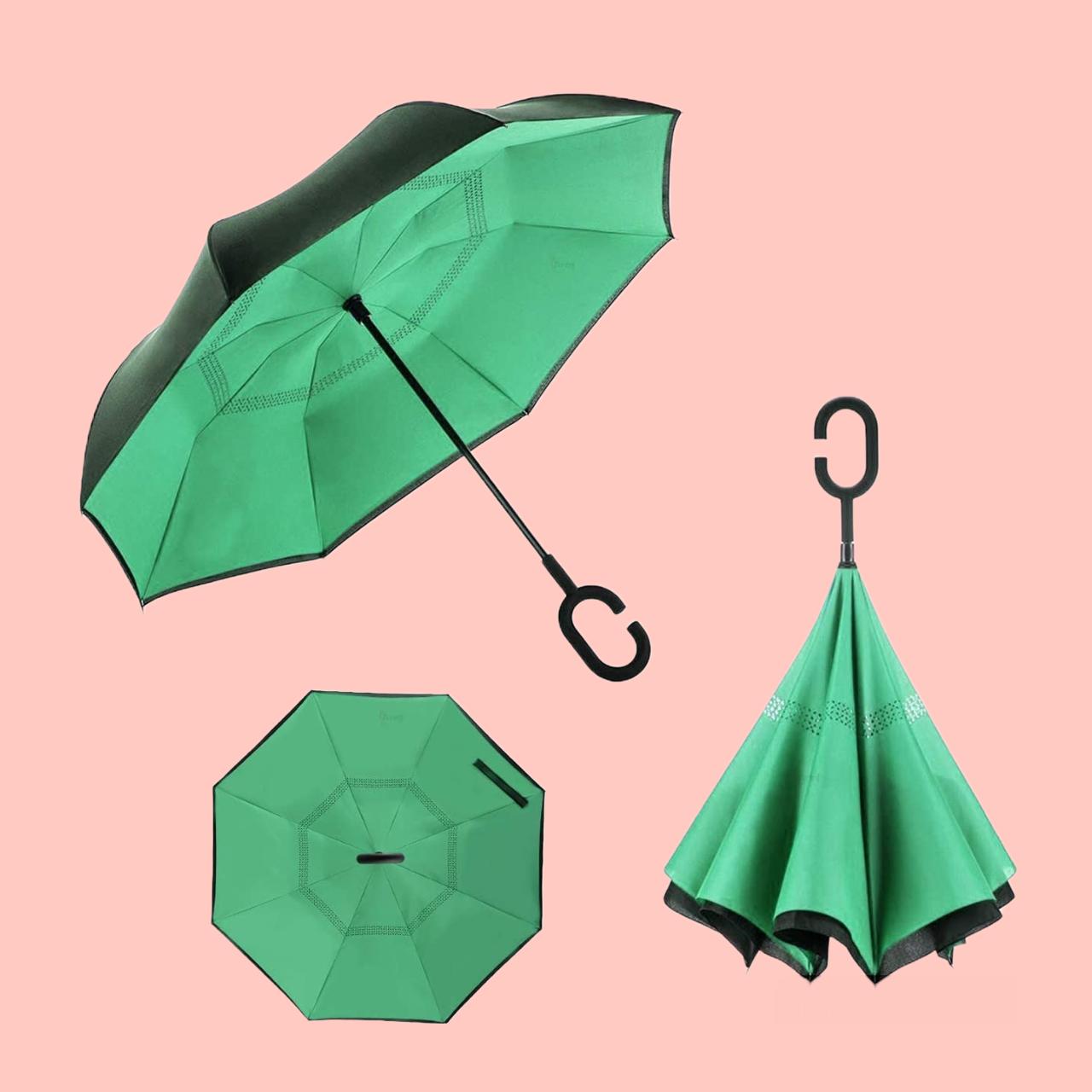 Double Layer Inverted Reversible No Drip Umbrella with C-Shape Handle