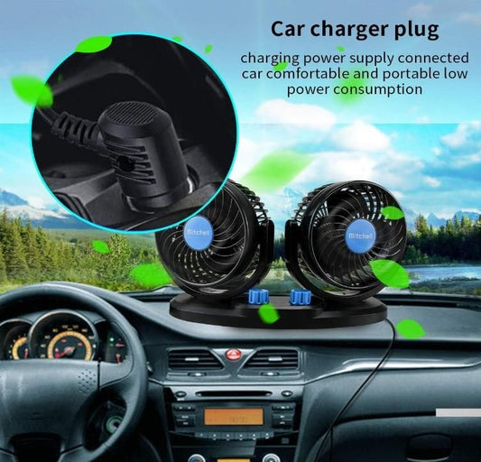 360° Rotatable Car Air Circulation Fan - Dual Head USB Silent Fan