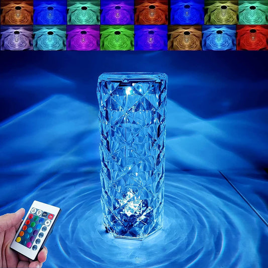 Enchanting 16-Color Crystal Rose Lamp - USB Rechargeable with Remote Control