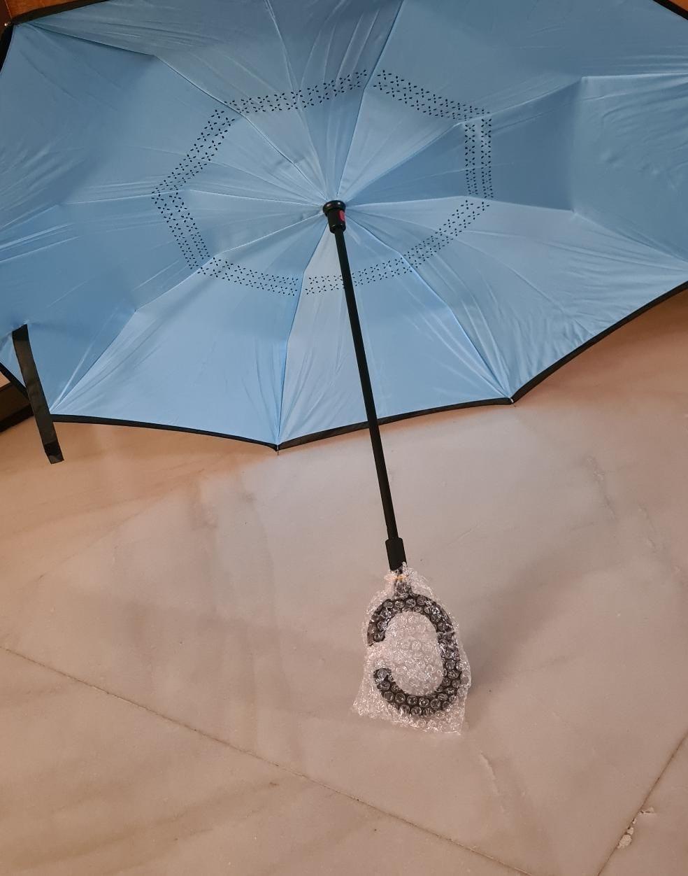 Double Layer Inverted Reversible No Drip Umbrella with C-Shape Handle