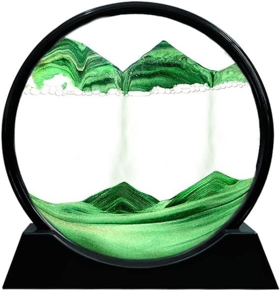 Moving Sand Art Picture Round Glass - Relaxing Desktop, Home, Office, Work