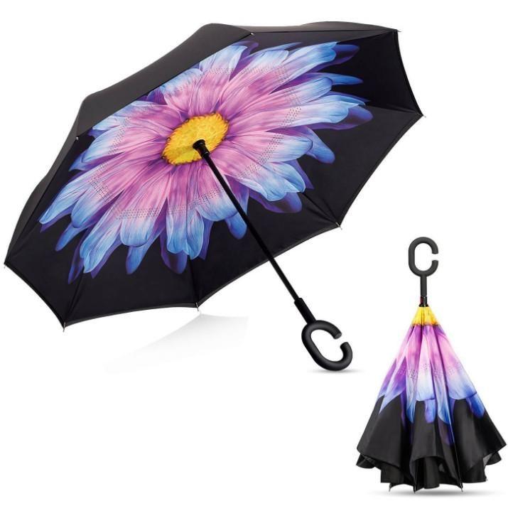 Double Layer Inverted Reversible No Drip Umbrella with C-Shape Handle