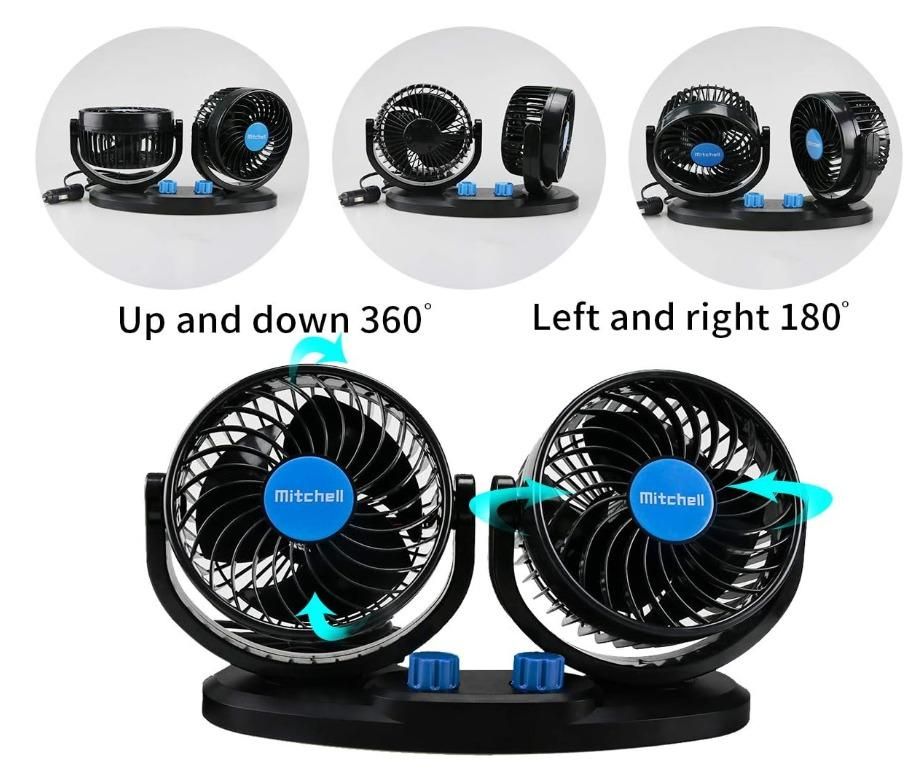 360° Rotatable Car Air Circulation Fan - Dual Head USB Silent Fan