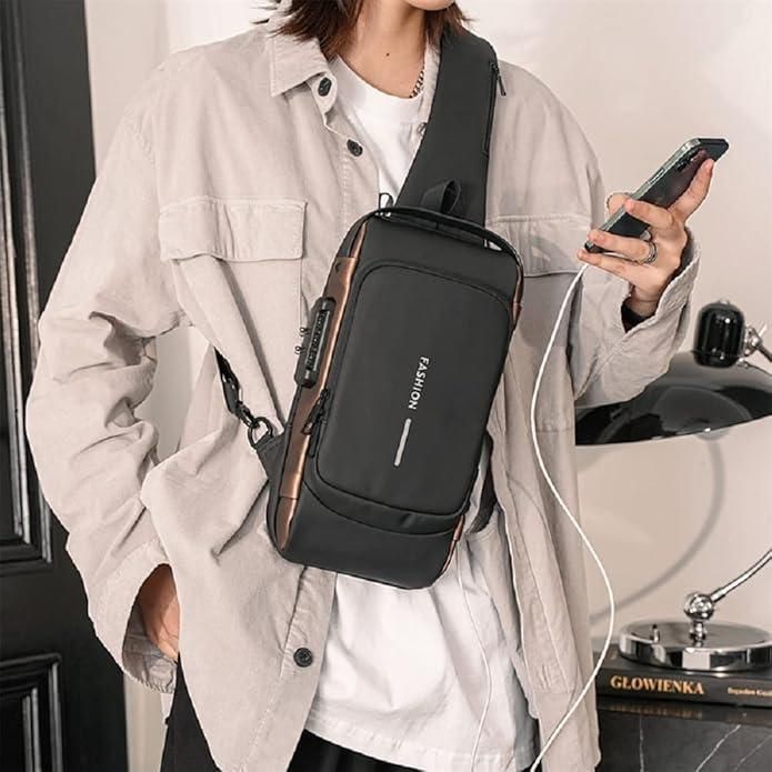 Anti-Theft Crossbody Sling Bag with USB Charging Port – Waterproof, Unisex, and Multifunctional