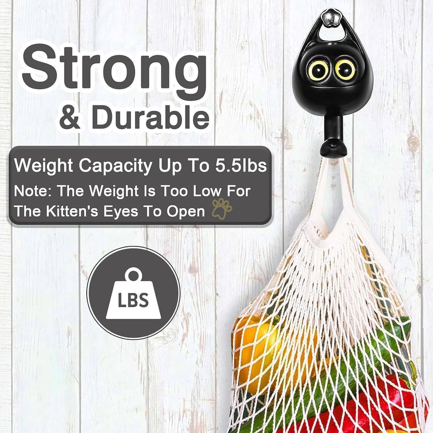 Cute Cat Design Wall Hooks - Key Hooks for Easy Storage (Pack of 2)